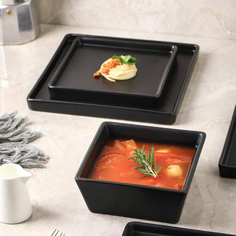 Stone Lain Grace 12-Piece Stoneware Dinnerware Set, Service for 4, Black