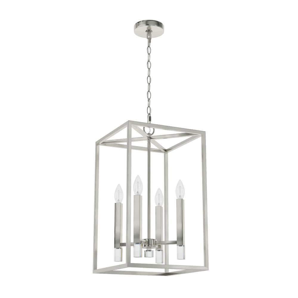 Hunter - Sunjai 4-light Brushed Nickel, Medium Size Pendant Light, Dimmable, Formal Style, Rectangle Shaped, for Bedrooms, Kitchens, Dining, Living Rooms - 19987