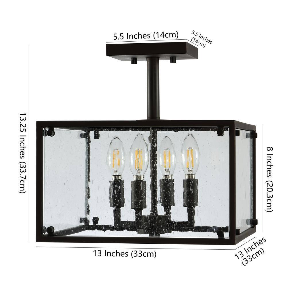Paysan 13" 4-Light Iron/Seeded Glass Rustic Farmhouse LED Flush Mount, Oil Rubbed Bronze