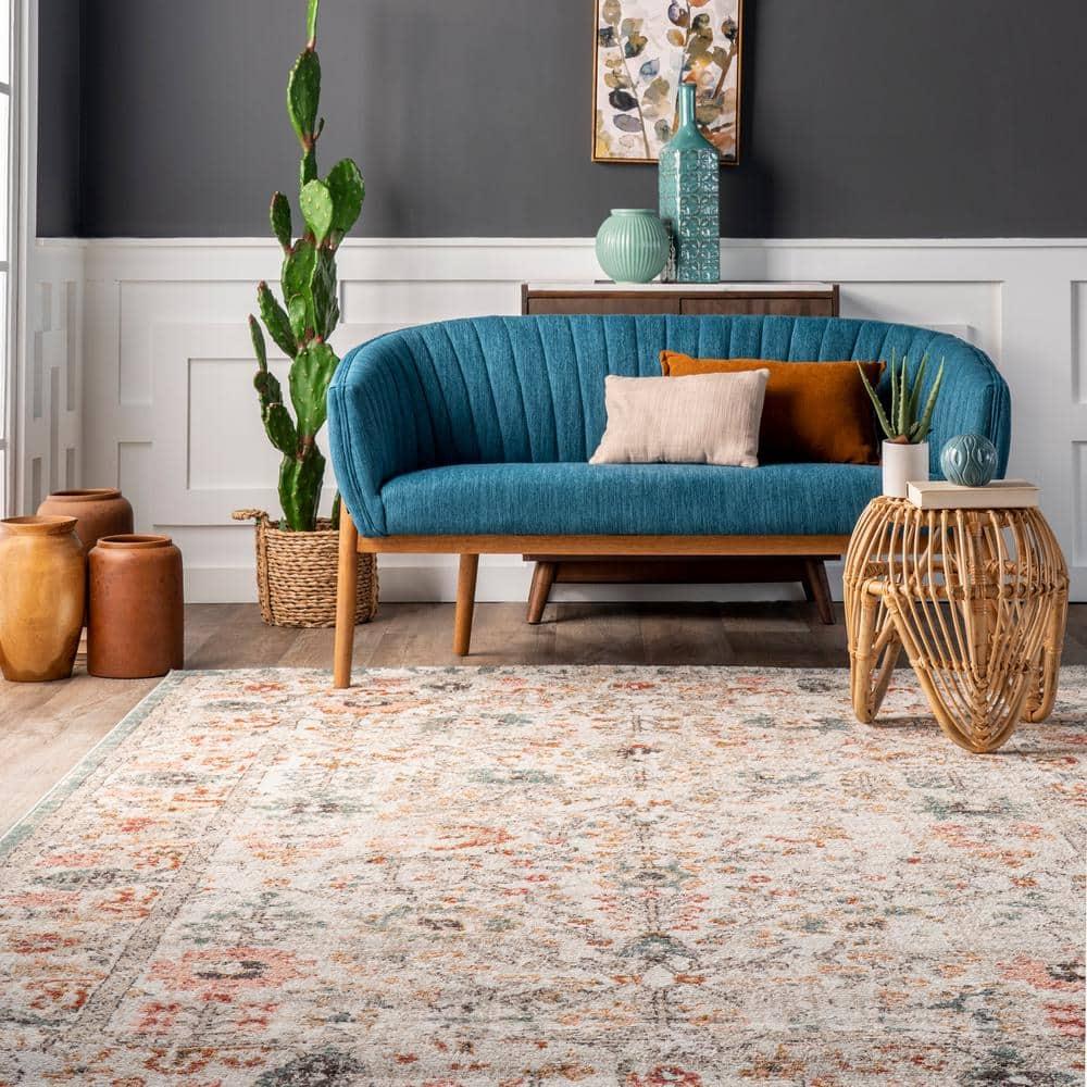 nuLOOM Lenore Vintage Floral Beige 6' 7" Transitional Round Rug