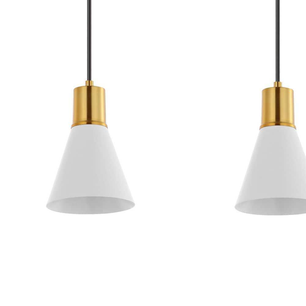 Apollo 33.5" 3-Light Mid-Century Modern Iron Adjustable Linear LED Pendant, White/Brass Gold