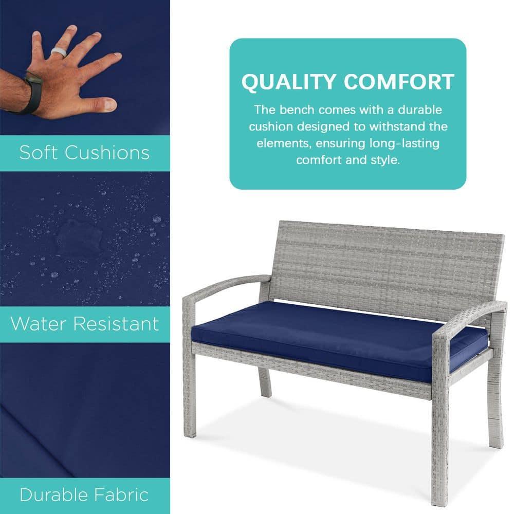 Best Choice Products 2-Person Outdoor Wicker Bench Garden Patio Porch Furniture w/ 700lb Capacity - Gray/Navy