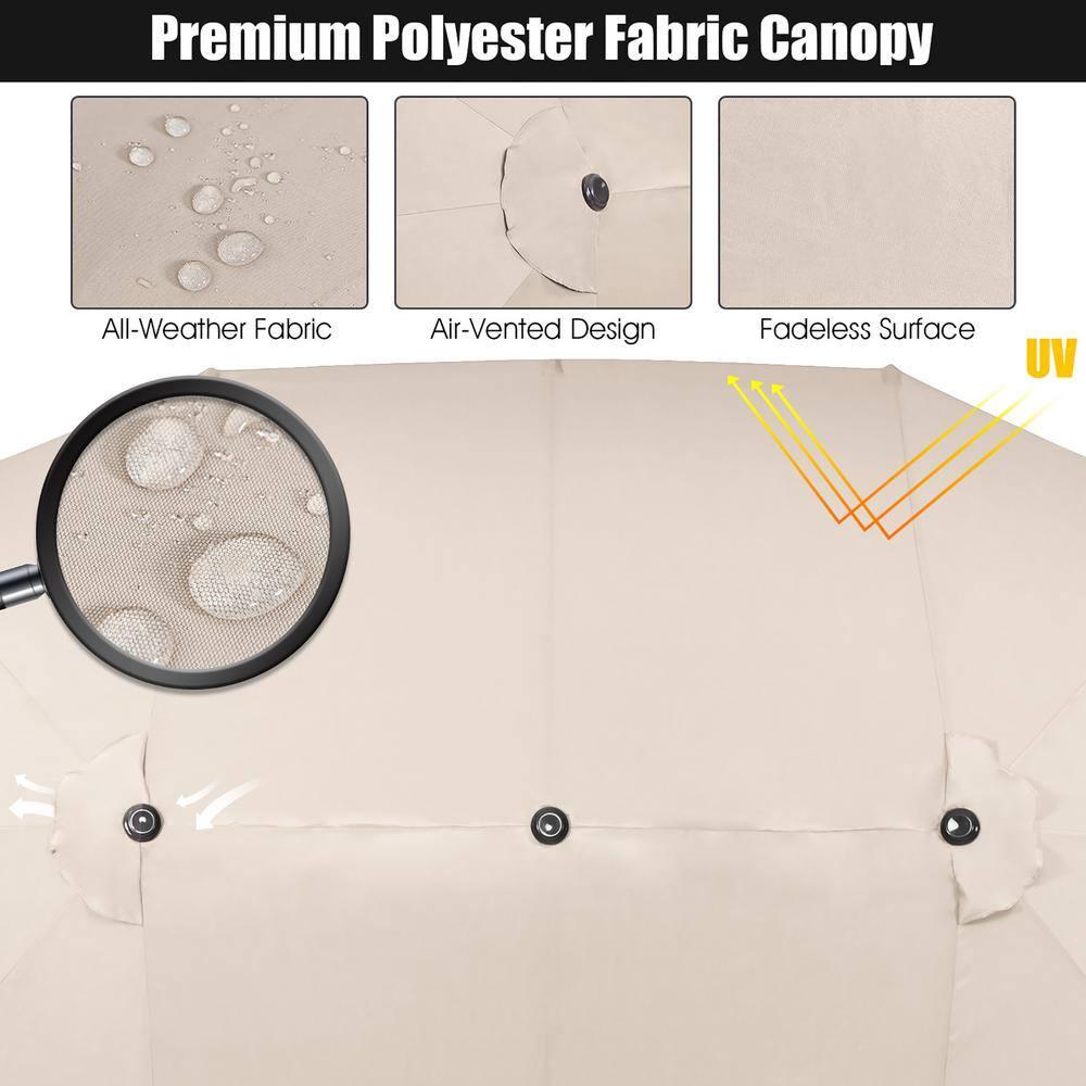 Costway 15FT Patio Double-Sided Umbrella Crank Outdoor Garden Market Sun Shade Beige
