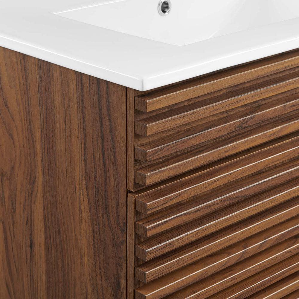 Modway Render Vanity with Sink-Floor, 30 Inch, Walnut White