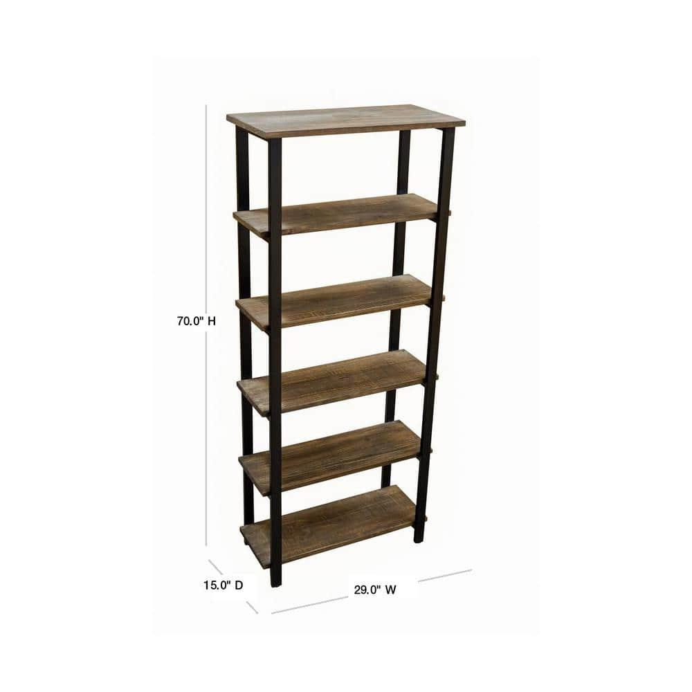 Alaterre Pomona 70"H 5-Shelf Metal and Solid Wood Bookcase