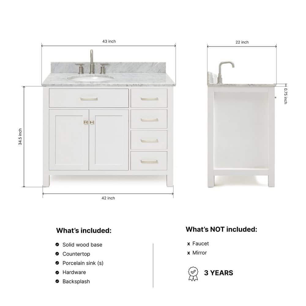 Ariel H036slcqrvo Bristol 36" Free Standing Single Basin Vanity Set - White
