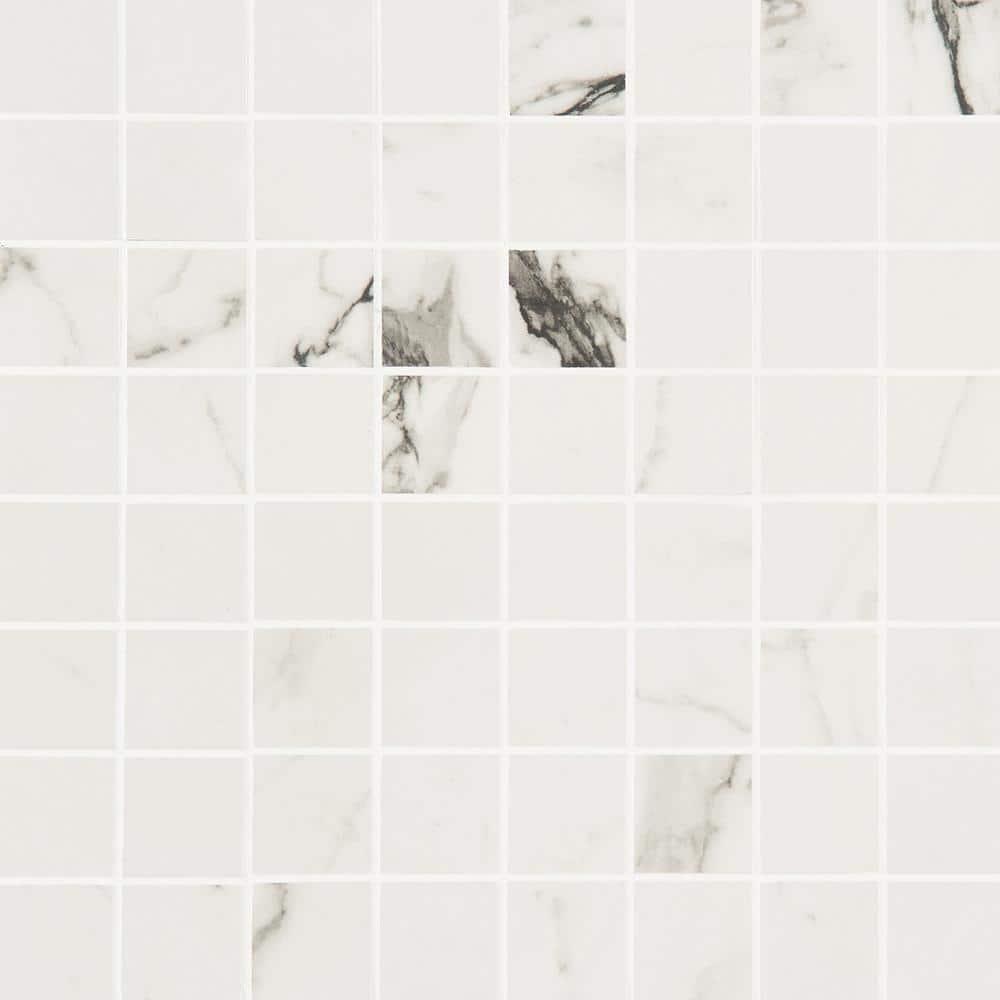 Saroshi Statuario Venato 11.81 in. x 11.81 in. Matte Porcelain Floor and Wall Mosaic Tile (0.96 sq. ft./Each)