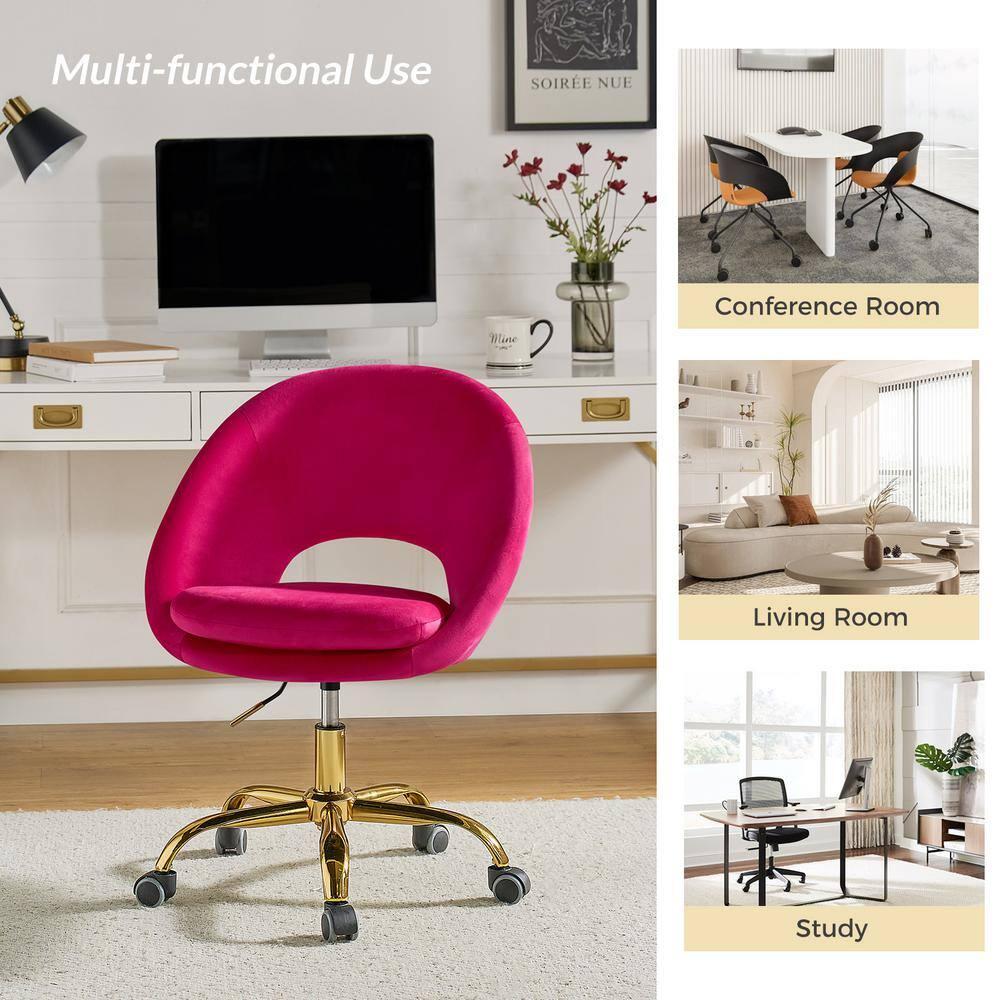 Velvet Swivel Rolling Home Office Chair Adjustable Desk Chair Fuchsia