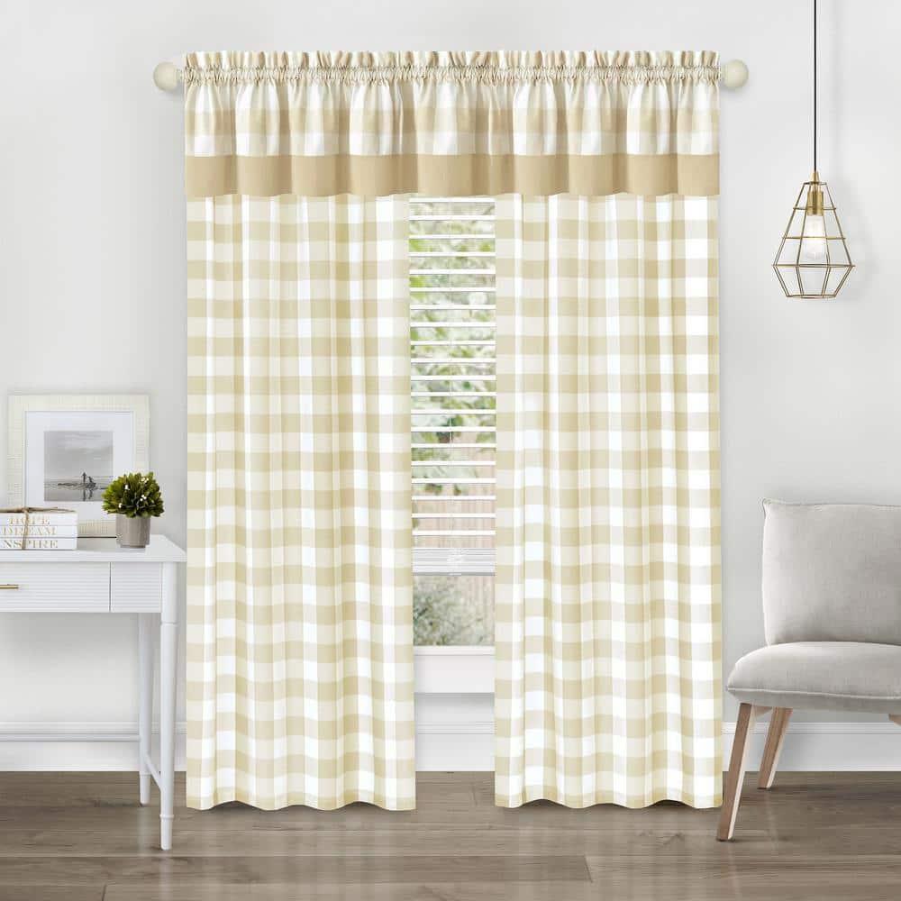 Achim Hunter Indoor Polyester/Cotton Light Filtering Checkered Curtain Panel, Tan, 42-in W x 63-in L
