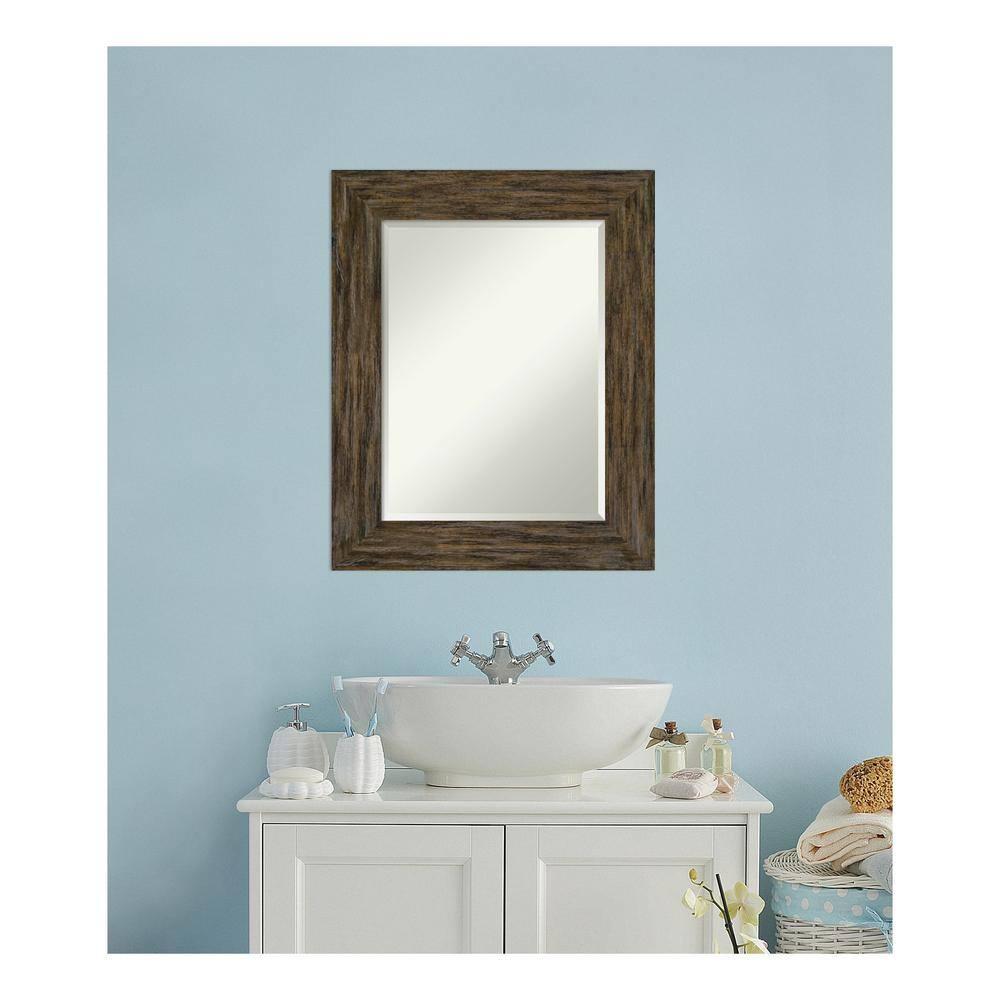 Amanti Art Beveled Wood Bathroom Wall Mirror - Fencepost Brown Frame Fencepost Brown Outer Size: 25 x 31 in