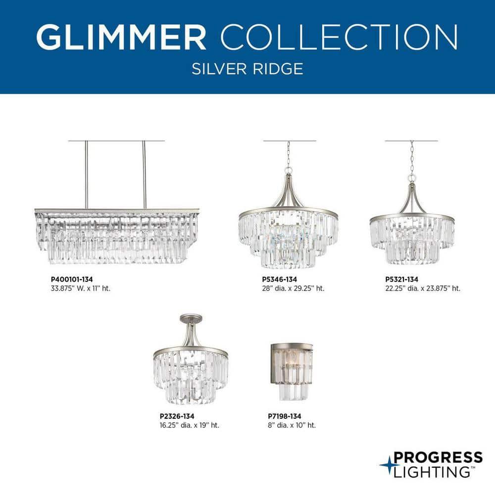 Progress Lighting Glimmer 3-Light Semi-Flush Pendant, Silver Ridge, Prismatic Glass