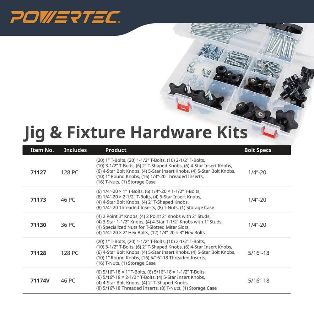 POWERTEC 10PK T Track Knob Kit w/ 7 Star Knob, 1/4-20 Threaded Bolts and Washers, T Track Bolts, T Track Accessories for Woodworking Jigs and Fixtures (71481)