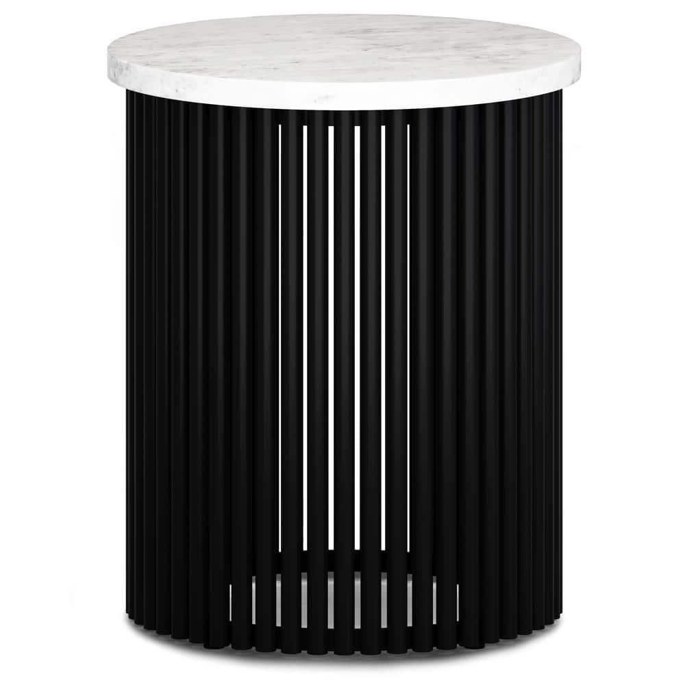 Simpli Home Demy 18"W Genuine Marble Industrial End Table with Slatted Metal Base, Assembled