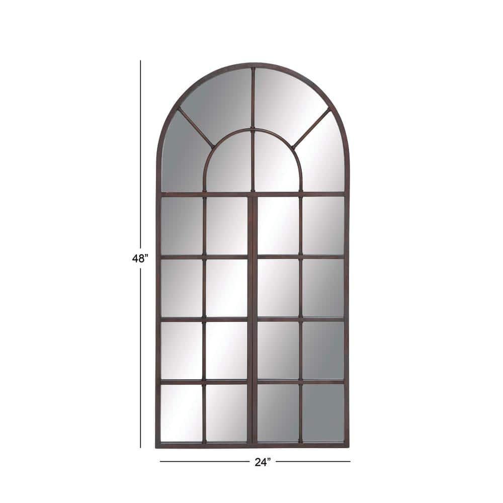 DecMode 24" x 48" Brown Window Pane Inspired Wall Mirror with Arched Top