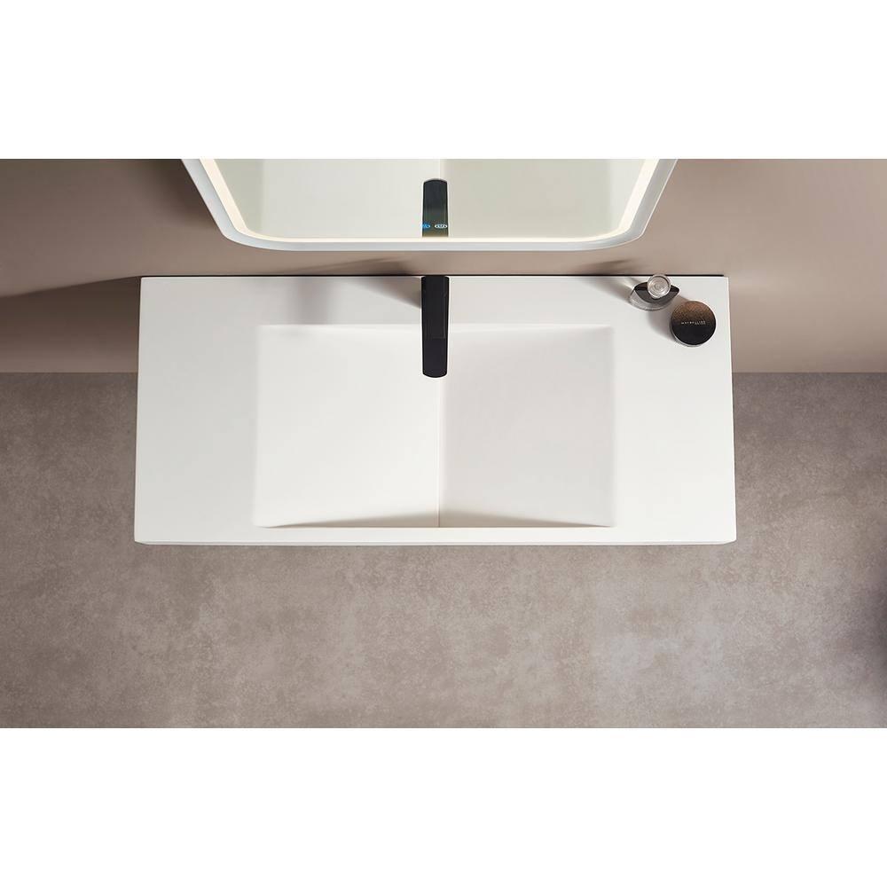 40 in. Wall-Mount or Countertop Bathroom Sink V-Shape Drain Solid Surface Material