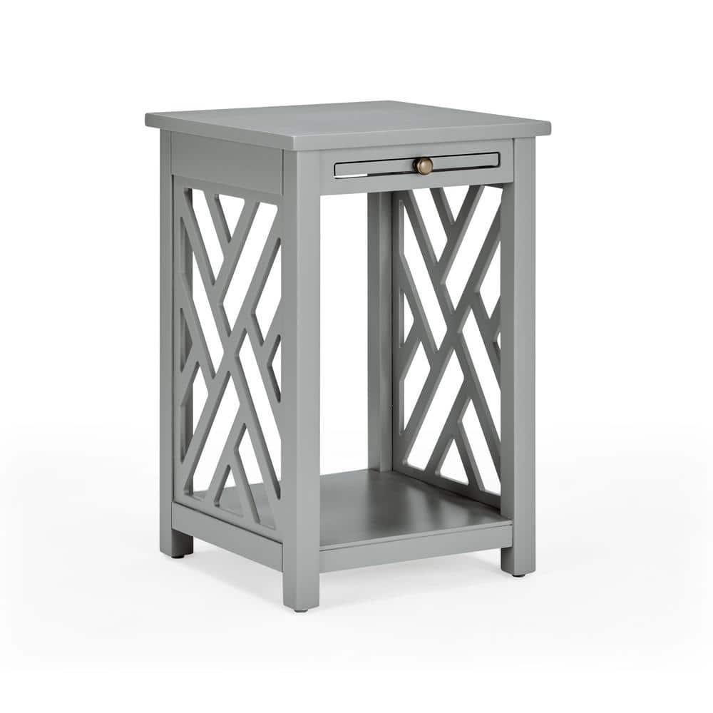 Alaterre Furniture Coventry Wood End Table with Tray Shelf and Bottom Shelf, Gray