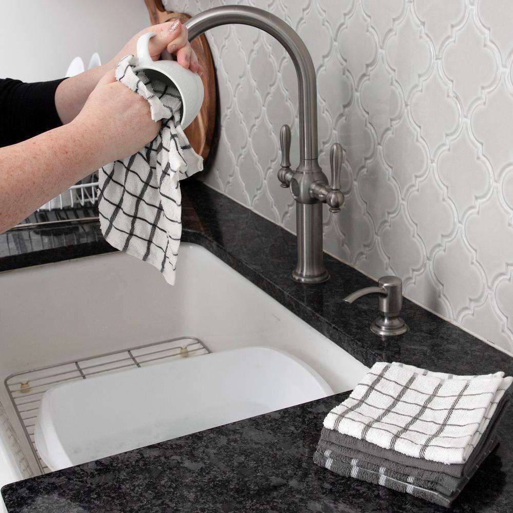 John Ritzenthaler Co. Ritz 3-Pack Terry Check Kitchen Towel Set and 6-Pack Terry Check Dish Cloth Set, Grey