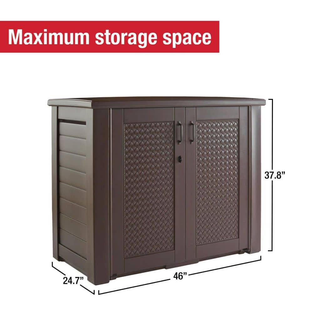 Rubbermaid Patio Chic Outdoor Resin Storage Cabinet, 123 Gallons, Dark Teak