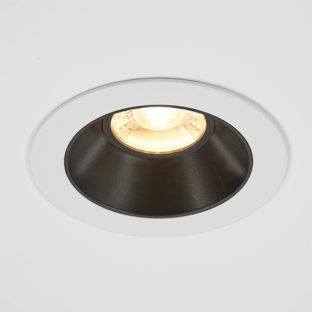 Maxxima 4 in. Slim Round Recessed Anti-Glare LED Downlight, White Trim Black Baffle, Canless IC Rated, 1200 Lumens, 5 CCT 2700K-5000K