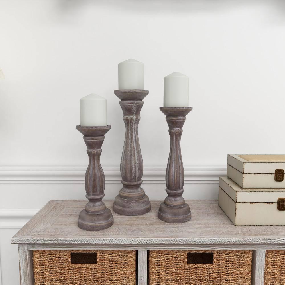 DecMode 3 Candle Brown Wood Candle Holder, Set of 3