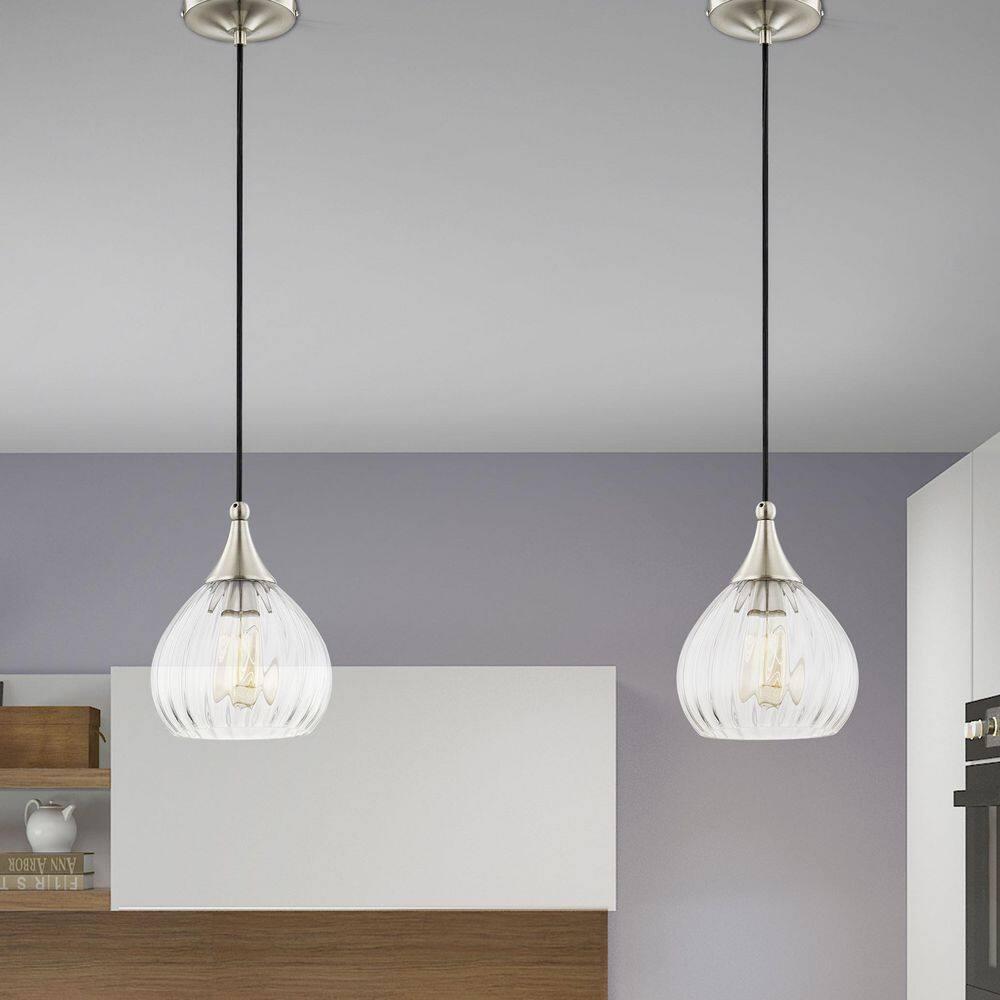 Livex Lighting 7" 1-Light Clear Glass & Metal Single Pendant in Brushed Nickel