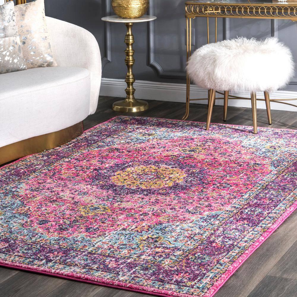 Vintage Elegance 9' x 12' Pink Synthetic Oval Area Rug