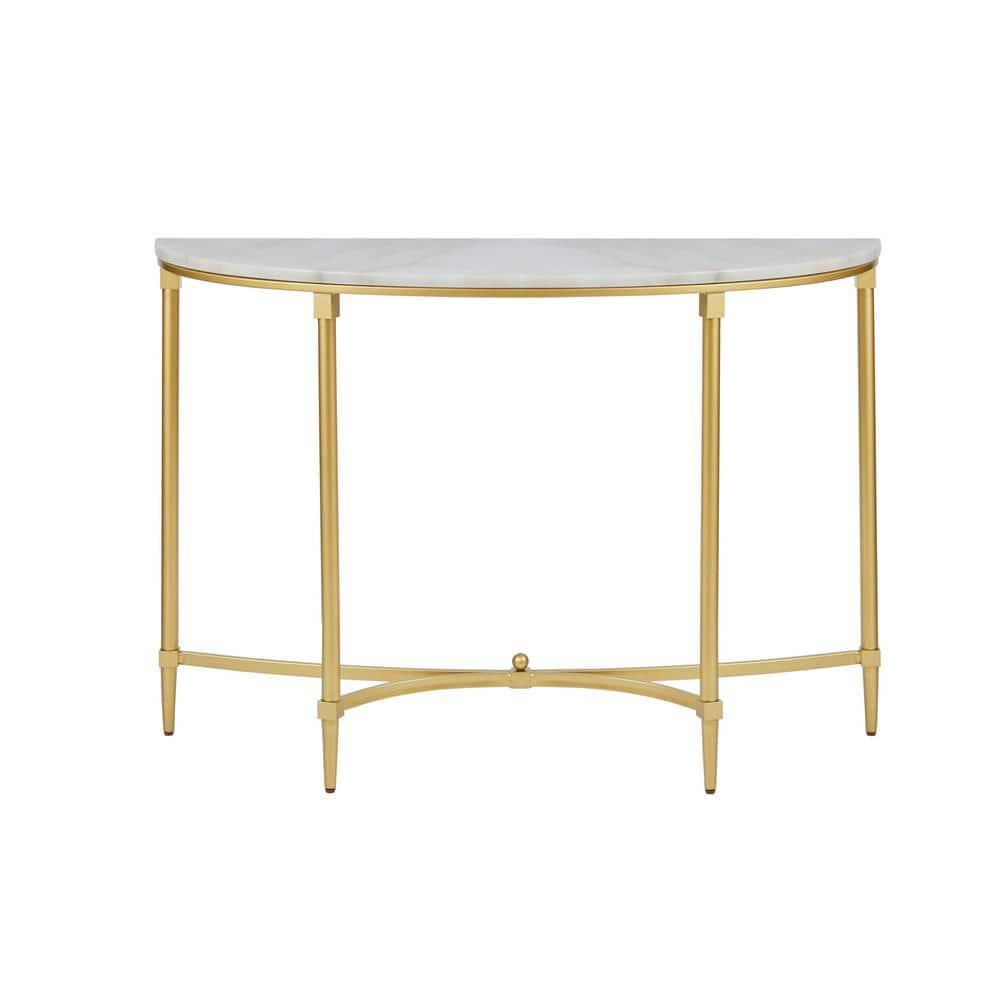 Bordeaux Marble Top Half-Moon Gold Metal Console Table