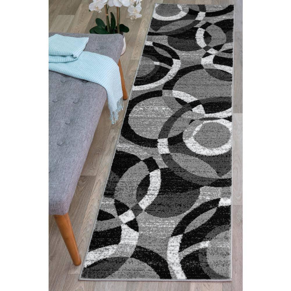 World Rug Gallery Geometric Circles Area Rug - Gray 2'7"x8'