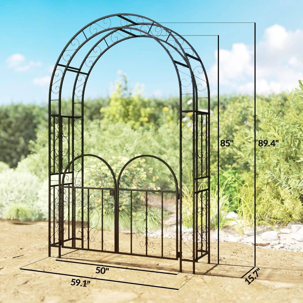 Outsunny 7.4ft Steel Garden Arch with Gate, Garden Arbor Trellis, Black