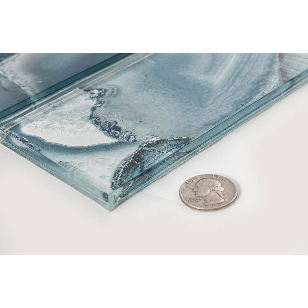 Muestra: Azul Capri Místico de 3 Pulgadas. x 12 Pulgadas. Azulejo de Pared de Mosaico de Vidrio Pulido con Apariencia de Mármol y Junta de Ladrillo Del Metro