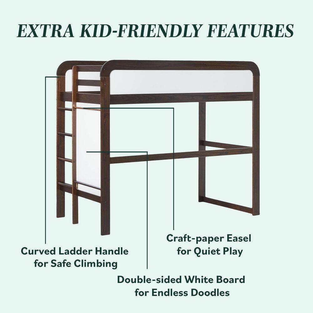 Walker Edison Contemporary Twin Loft Wooden Bed with Ladder, Walnut