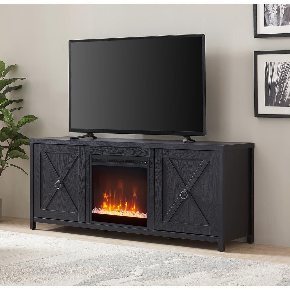 Evelyn&Zoe Granger Rectangular TV Stand with Crystal Fireplace for TV's up to 65", Black
