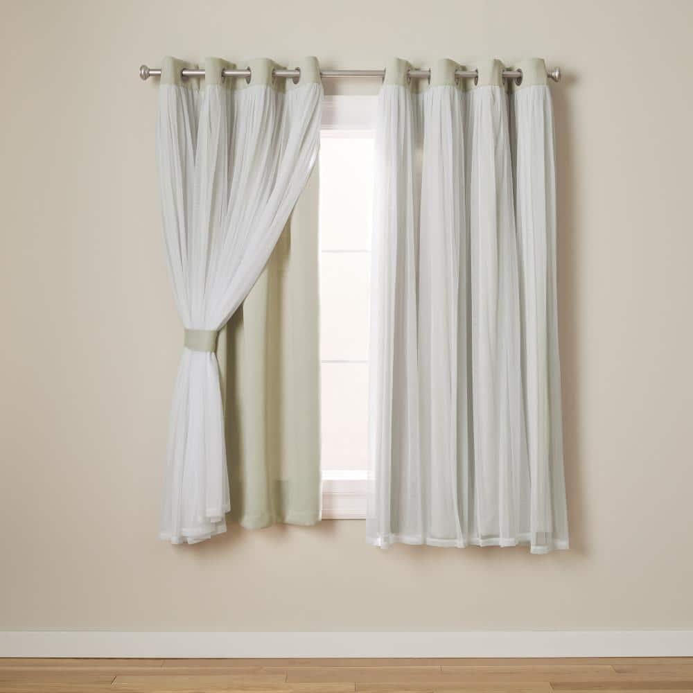Set of 2 (63"x52") Caterina Layered Solid Blackout with Sheer Top Curtain Panels Sand - Exclusive Home: Thermal Insulated