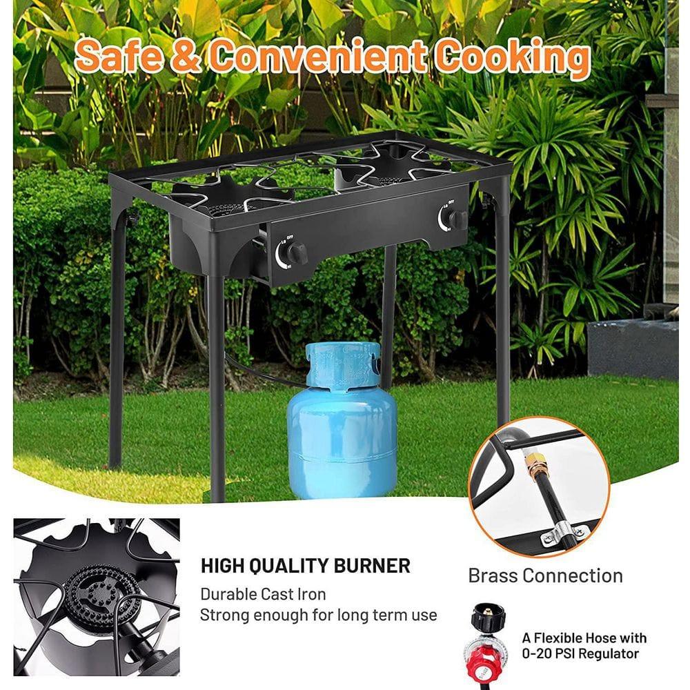 Black Metal Double Burner Gas Propane Outdoor Cooker