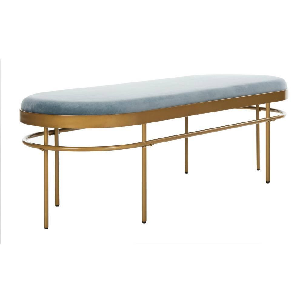 Sylva Oval Bench - Slate Blue Velvet/Gold - Safavieh