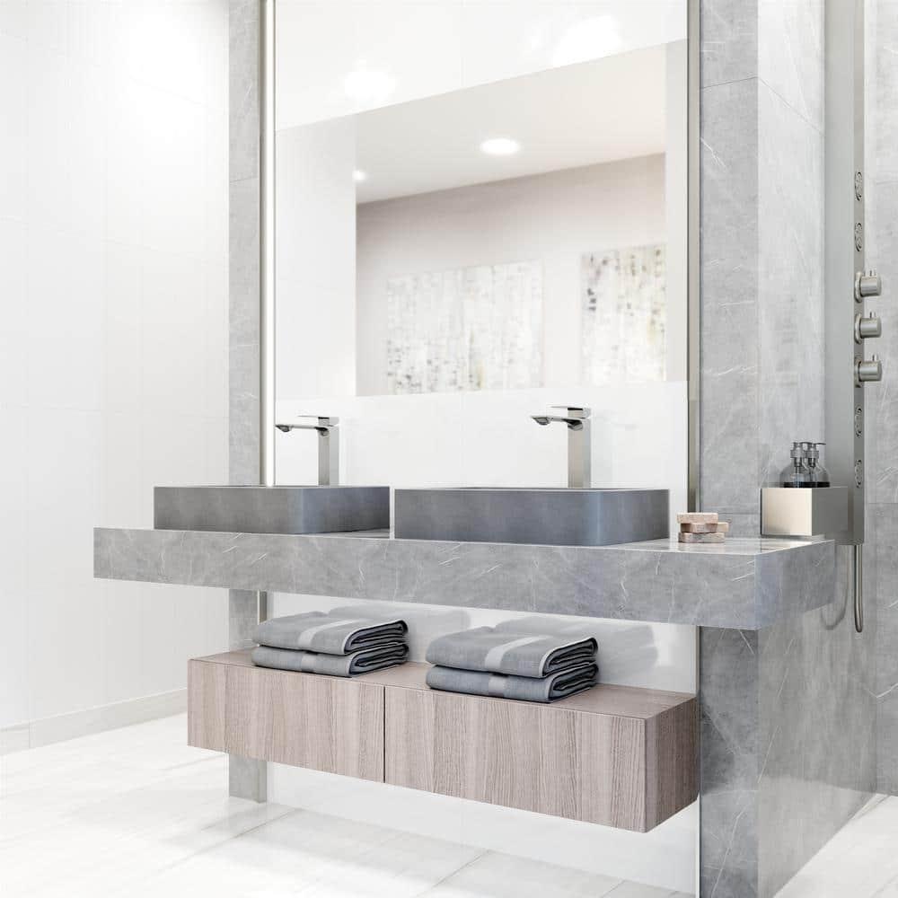 VIGO Dunn Tarragona Gothic 19" L x 14" W x 4" H Rectangular Concrete Vessel Bathroom Sink with 11" H Faucet VGT2085