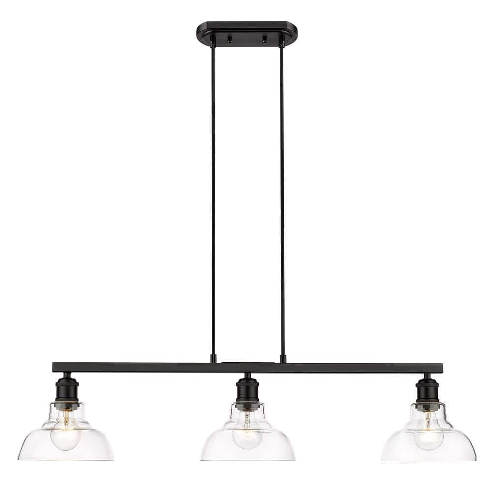 Golden Lighting Carver 3-Light Semi-flush in Matte Black with Clear Glass