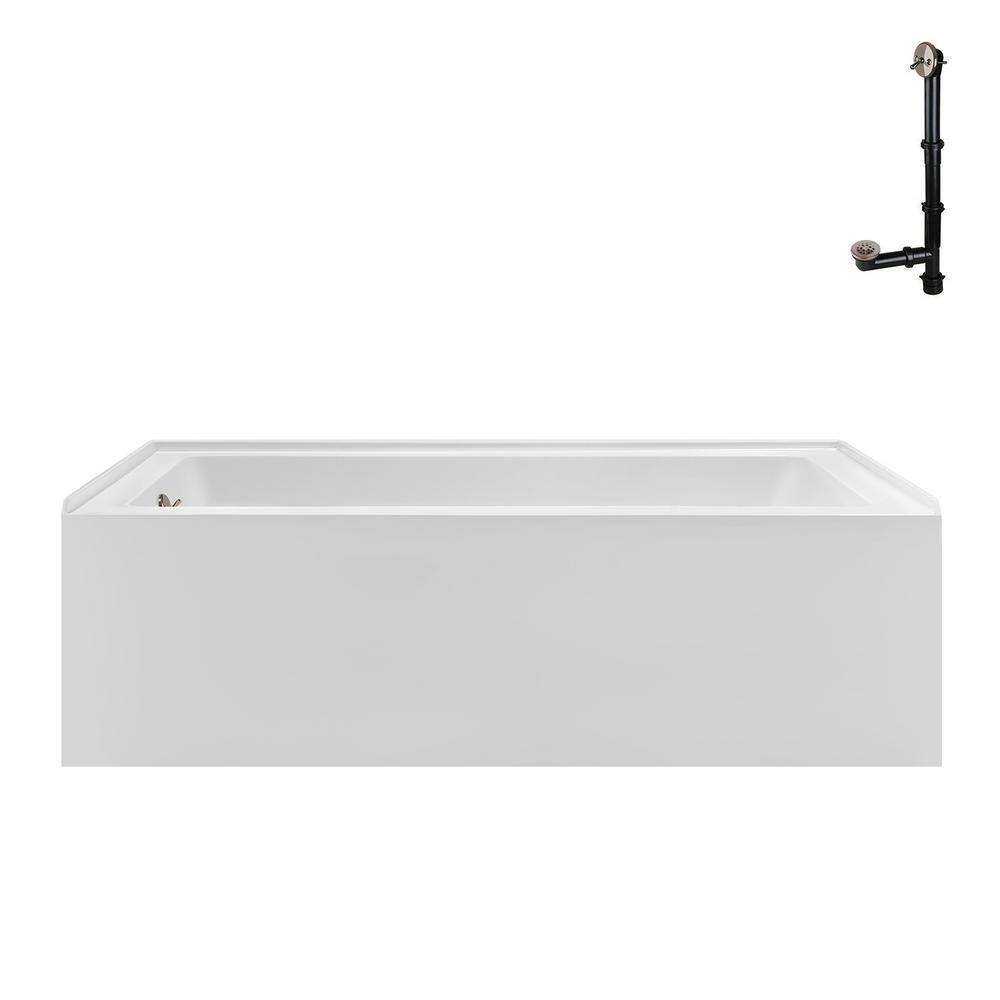 Streamline Bath Streamline 60 in. x 32 in. Acrylic Left-Hand Drain Alcove Bathtub in Glossy White With External Drain NAL-5560-BNK