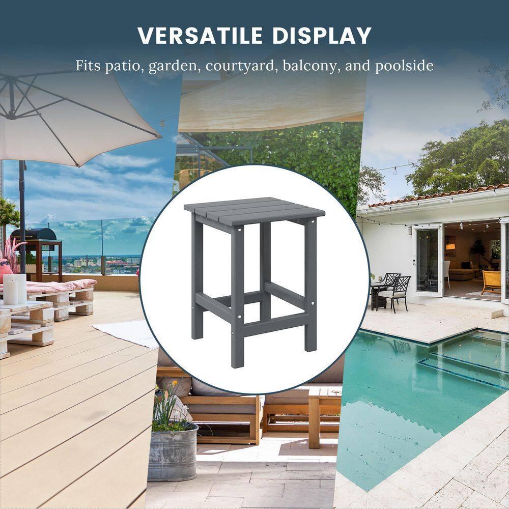 Polytrends  Laguna Hdpe All Weather Outdoor Patio Square Side Table Gray