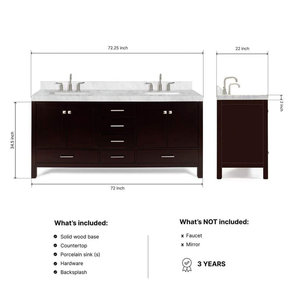 Cambridge Double Bathroom Vanity with Carrara Marble Top