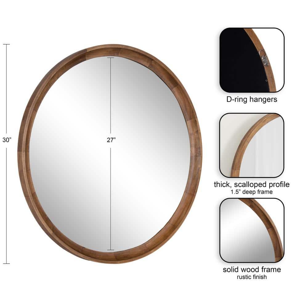 Kate and Laurel Hatherleig Round Wood Round Mirror, 30" Diameter, Rustic Brown