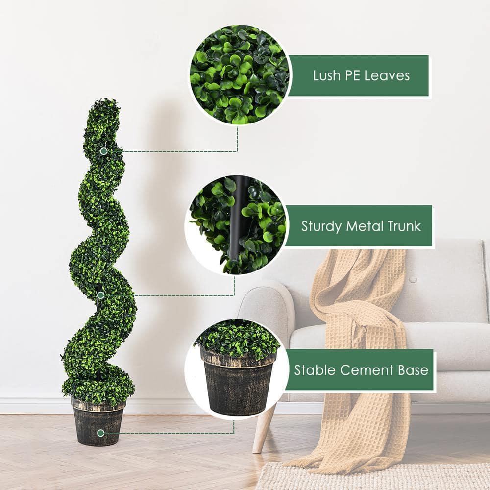 Costway 4FT Spiral Boxwood Topiary Trees in Golden Cement Pot (2 Count)
