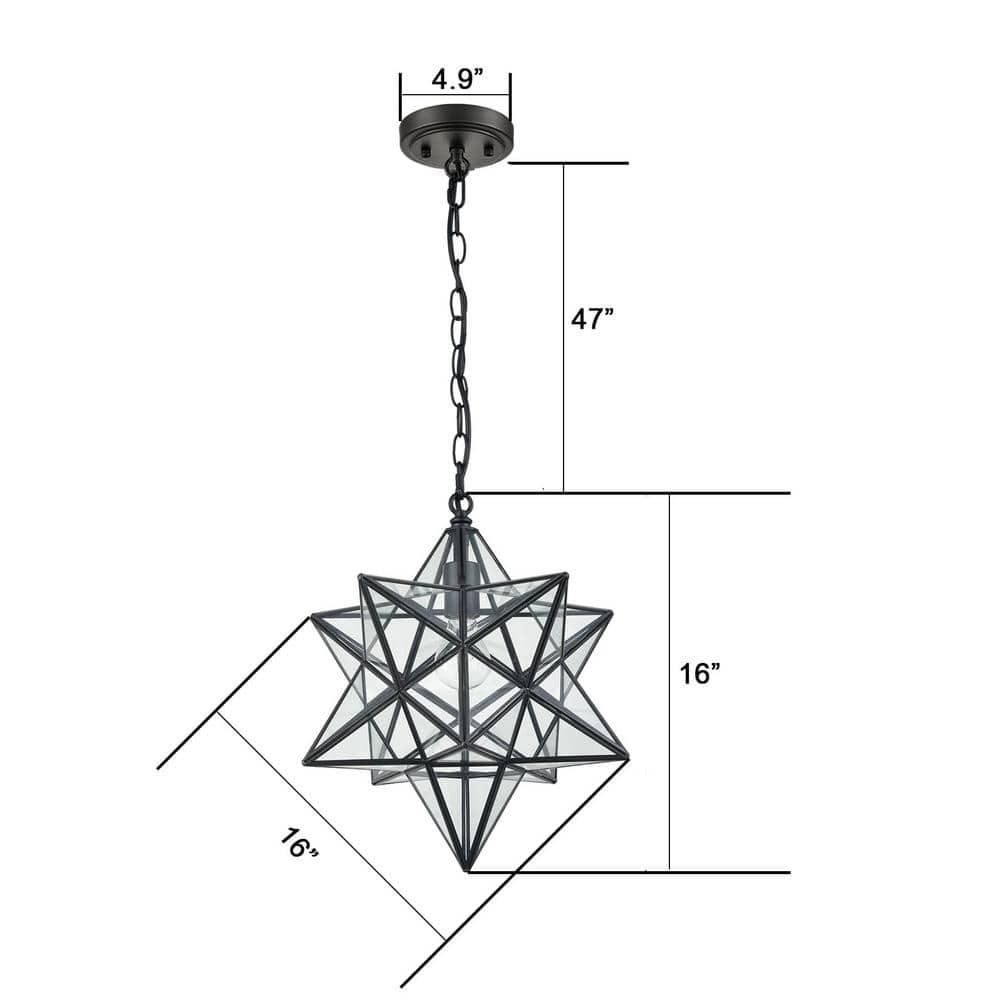 Geometric Black and Clear Glass Star Pendant Light