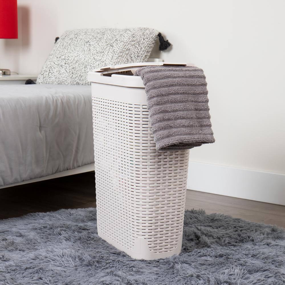 Mind Reader Mind Reader 40L Slim Laundry Hamper, Clothes Basket, Lid, Wicker Design, Plastic
