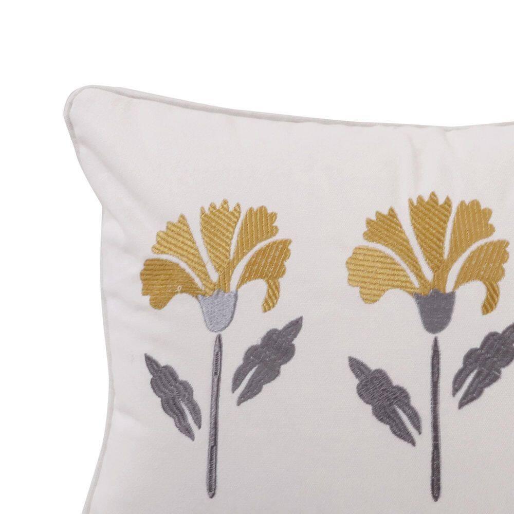St. Claire - Embroidered Flower Decorative Pillow -  Gold, Grey, White - Levtex Home