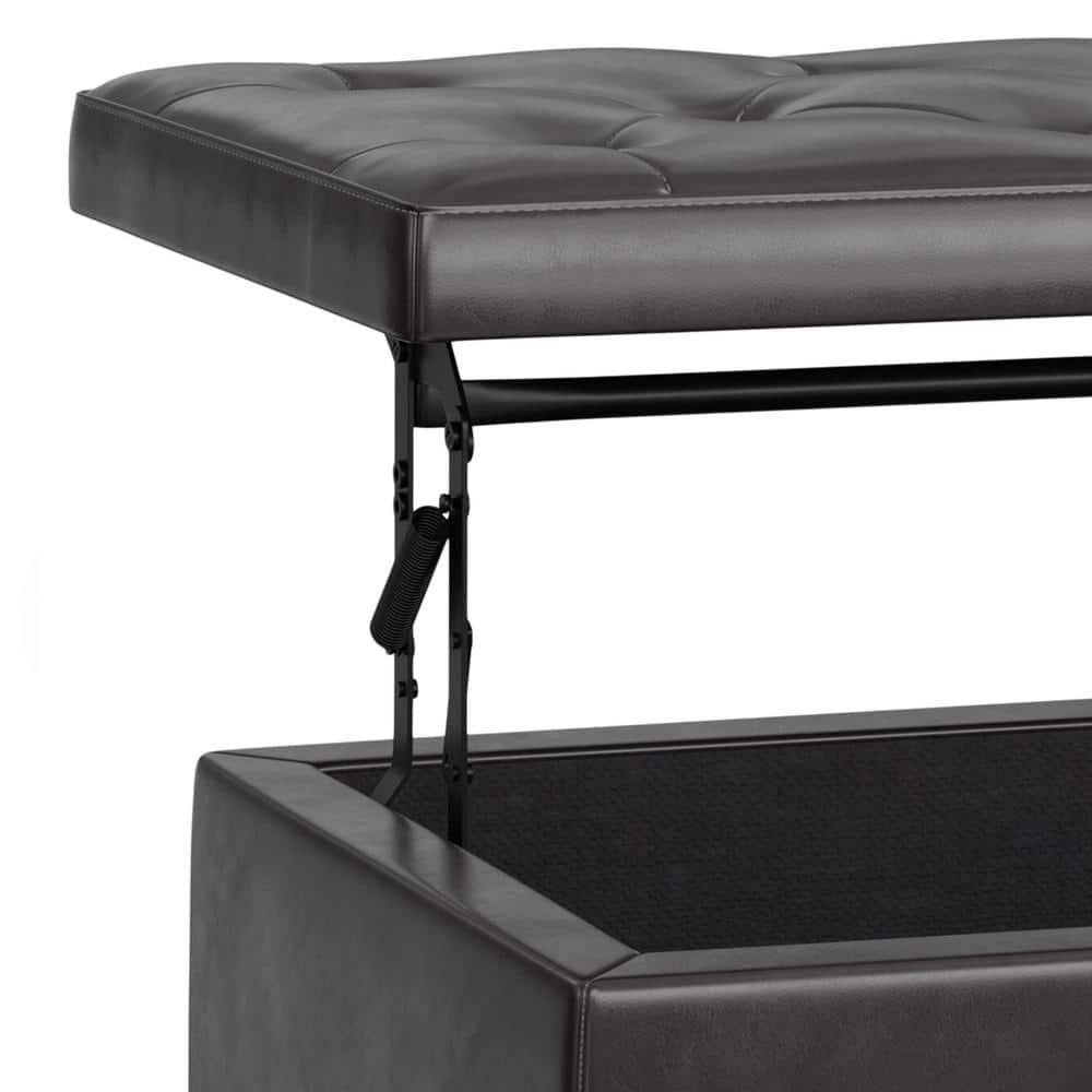 Simpli Home Hamilton 44"W Upholstered Lift-Top Storage Ottoman with Nailhead Trim and Tufted Detailing