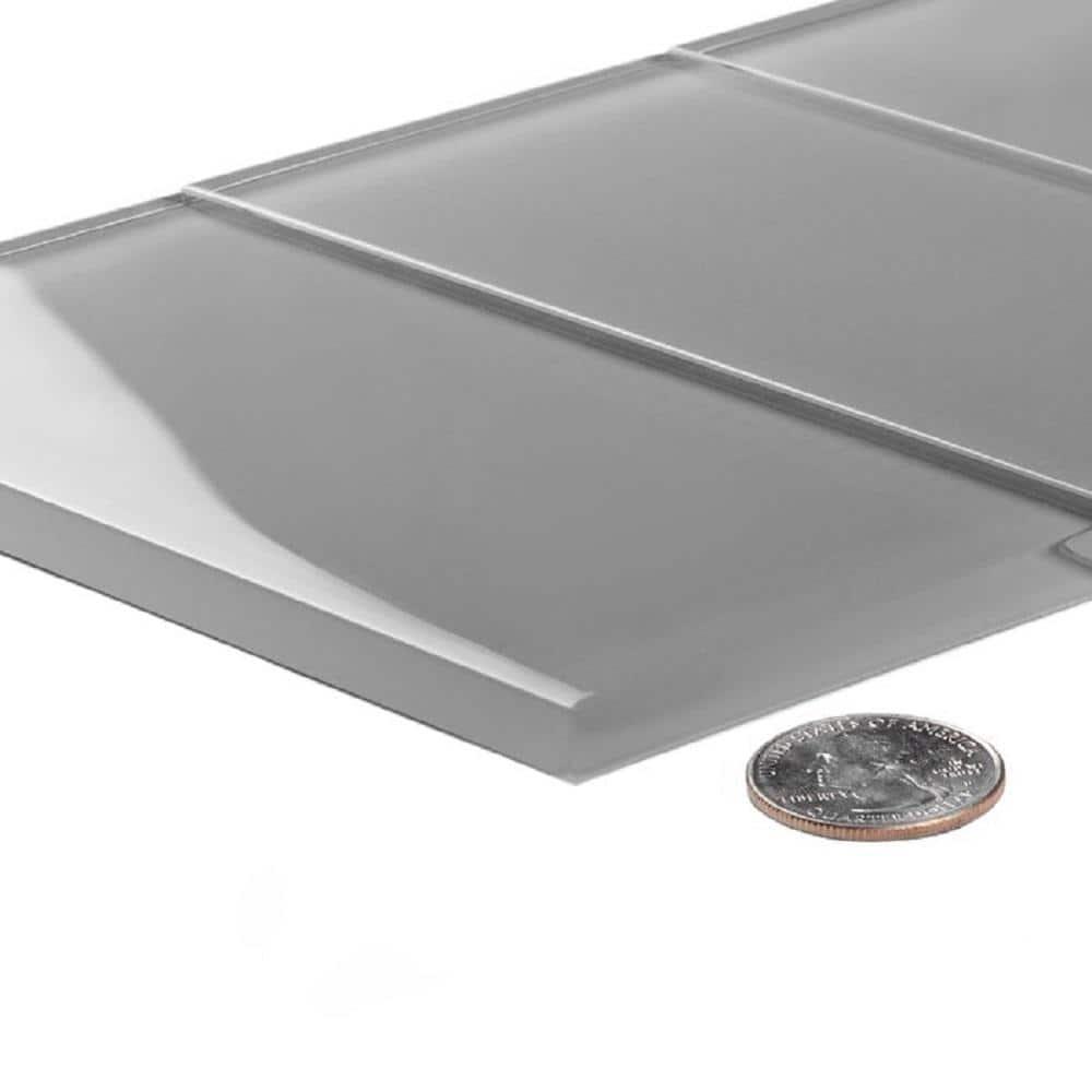 Apollo Tile   40 Pack 3-in x 6-in Mink Gray Rectangular Subway Glossy Finished Glass Mosaic Wall Tile (5 Sq ft/case)