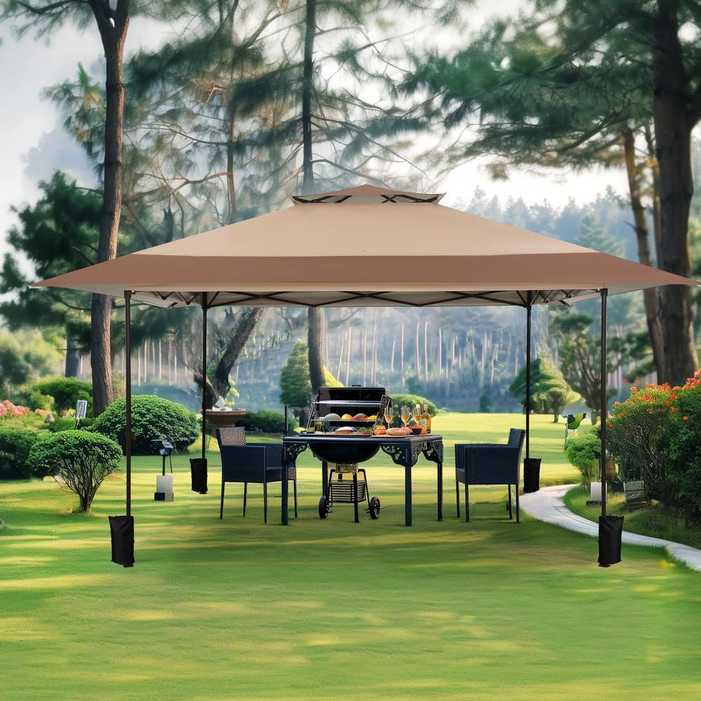 Summit Living 13 x 13 Ft Pop up Canopy Tents for Outside Easy Setup Canopy Shelter w/ 1-Button Setup Brown