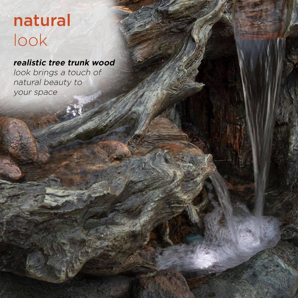 Alpine Corporation 40" x 23" x 30" Outdoor Polystone Light-Up Rainforest Plug-In Fountain, Brown