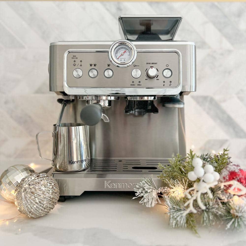 Kenmore Kenmore Espresso Machine With Grinder & Milk Frother, 15 Bar Espresso Coffee Maker, Stainless Steel
